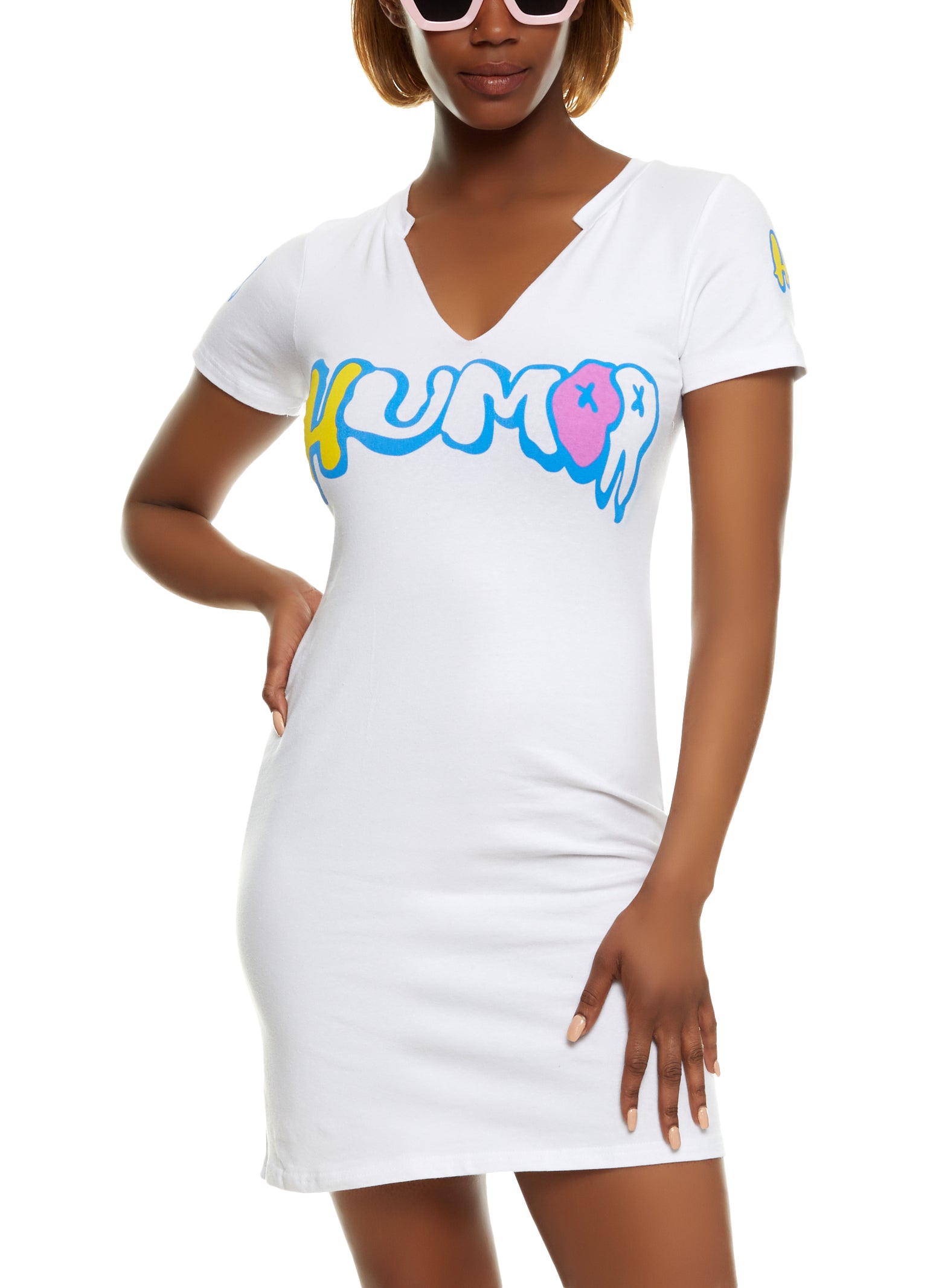 Womens Humor Graphic T Shirt Dress, White, Size XL