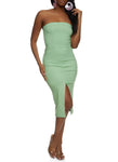 Strapless Pocketed Slit Back Zipper Sleeveless Bodycon Dress/Midi Dress