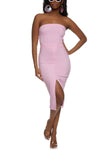 Strapless Pocketed Slit Back Zipper Sleeveless Bodycon Dress/Midi Dress