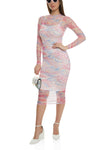 Mesh Long Sleeves Crew Neck General Print Bodycon Dress/Midi Dress