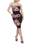 Strapless Tube Sleeveless Floral Print Bodycon Dress/Midi Dress