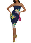 Strapless Sleeveless Tube Floral Print Bodycon Dress/Midi Dress