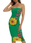 Strapless Tube Sleeveless Floral Tropical Print Bodycon Dress/Midi Dress