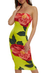 Strapless Tube Floral Tropical Print Sleeveless Bodycon Dress/Midi Dress