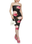 Strapless Sleeveless Tube Floral Print Midi Dress