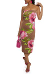 Strapless Sleeveless Tube Floral Print Midi Dress