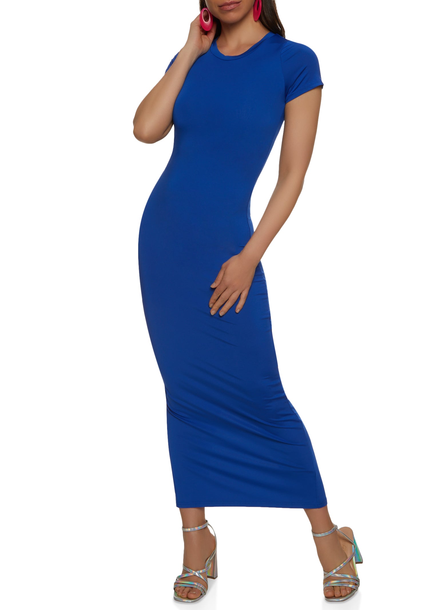 Womens Daisy Solid Crew Neck Maxi Dress,