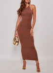 High-Neck Slit Sleeveless Spaghetti Strap Maxi Dress