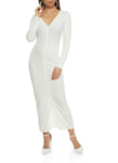 V-neck Knit Button Front Ribbed Long Sleeves Bodycon Dress/Maxi Dress