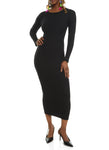 Ribbed Knit Crew Neck Long Sleeves Bodycon Dress/Maxi Dress