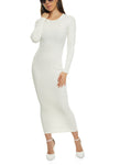 Crew Neck Long Sleeves Ribbed Knit Bodycon Dress/Maxi Dress