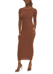 Crew Neck Long Sleeves Ribbed Knit Bodycon Dress/Maxi Dress