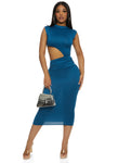 High-Neck Asymmetric Cutout Ruched Cap Sleeves Bodycon Dress/Maxi Dress/Midi Dress
