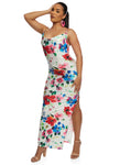 Sleeveless Spaghetti Strap Cowl Neck Floral Print Slit Maxi Dress