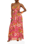 Sleeveless Back Zipper Chiffon Plunging Neck Floral Print Empire Waistline Maxi Dress