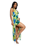 V-neck Floral Print Sleeveless Romper/Maxi Dress