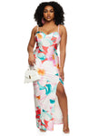 Sleeveless Slit Sweetheart Corset Waistline Floral Print Maxi Dress