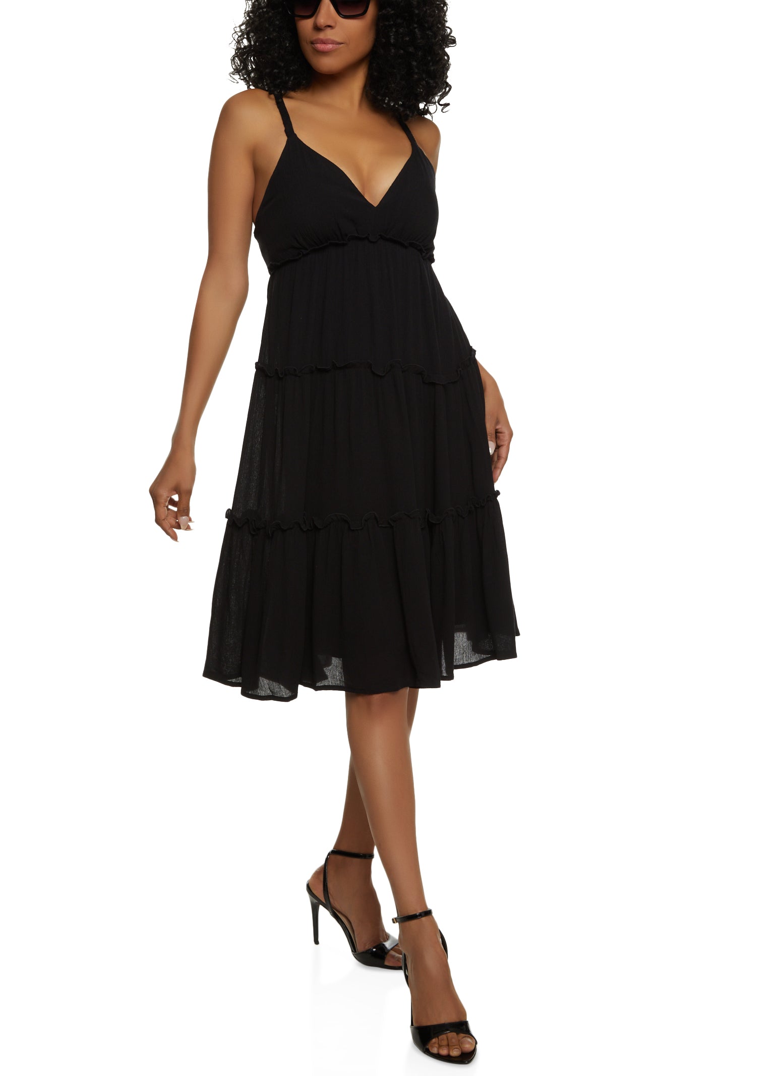 Womens Haute Monde Tiered Cami Midi Dress, Black, Size S