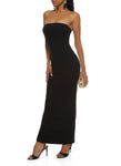 Strapless Slit Ribbed Tube Sleeveless Knit Bodycon Dress/Maxi Dress