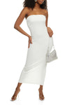 Strapless Sleeveless Knit Tube Slit Ribbed Bodycon Dress/Maxi Dress