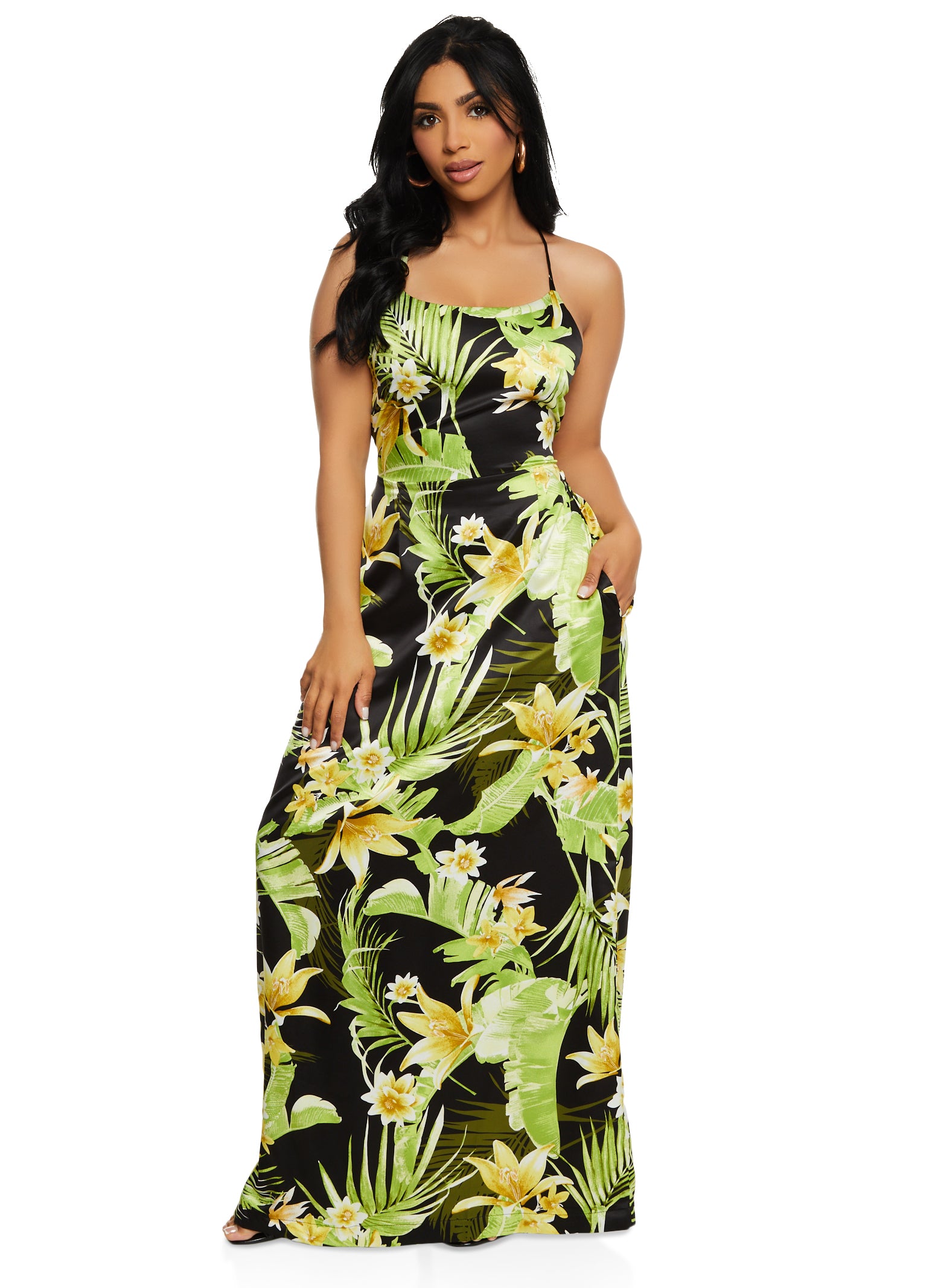 Womens Haute Monde Tropical Print Cami Maxi Dress, Multi, Size M