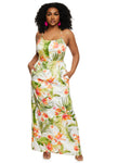 Lace-Up Tropical Print Sleeveless Spaghetti Strap Scoop Neck Maxi Dress