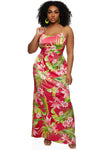 Tropical Print Scoop Neck Sleeveless Spaghetti Strap Lace-Up Maxi Dress