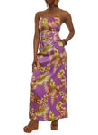 Satin Scoop Neck Floral Tropical Print Lace-Up Sleeveless Spaghetti Strap Maxi Dress
