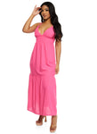 Plunging Neck Smocked Tiered Sleeveless Linen Maxi Dress