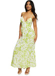 V-neck Smocked Floral Print Sleeveless Linen Dress by Rainbow Shops