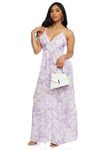 V-neck Smocked Linen Sleeveless Spaghetti Strap Floral Print Maxi Dress