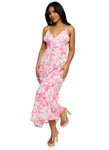 V-neck Sleeveless Spaghetti Strap Smocked Floral Print Linen Maxi Dress