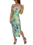 Strapless Ruched Floral Print Sleeveless Bodycon Dress/Maxi Dress