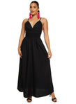 Elasticized Waistline Plunging Neck Smocked Sleeveless Maxi Dress