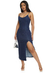 Slit Back Zipper Sleeveless Spaghetti Strap Scoop Neck Denim Midi Dress