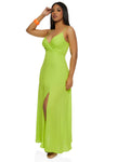 V-neck Back Zipper Slit Sleeveless Spaghetti Strap Chiffon Maxi Dress