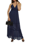 V-neck Tiered Keyhole Empire Waistline Sleeveless Maxi Dress