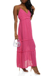 V-neck Empire Waistline Keyhole Tiered Sleeveless Maxi Dress