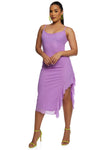 Sleeveless Asymmetric Mesh Bodycon Dress With Ruffles by Rainbow Shops