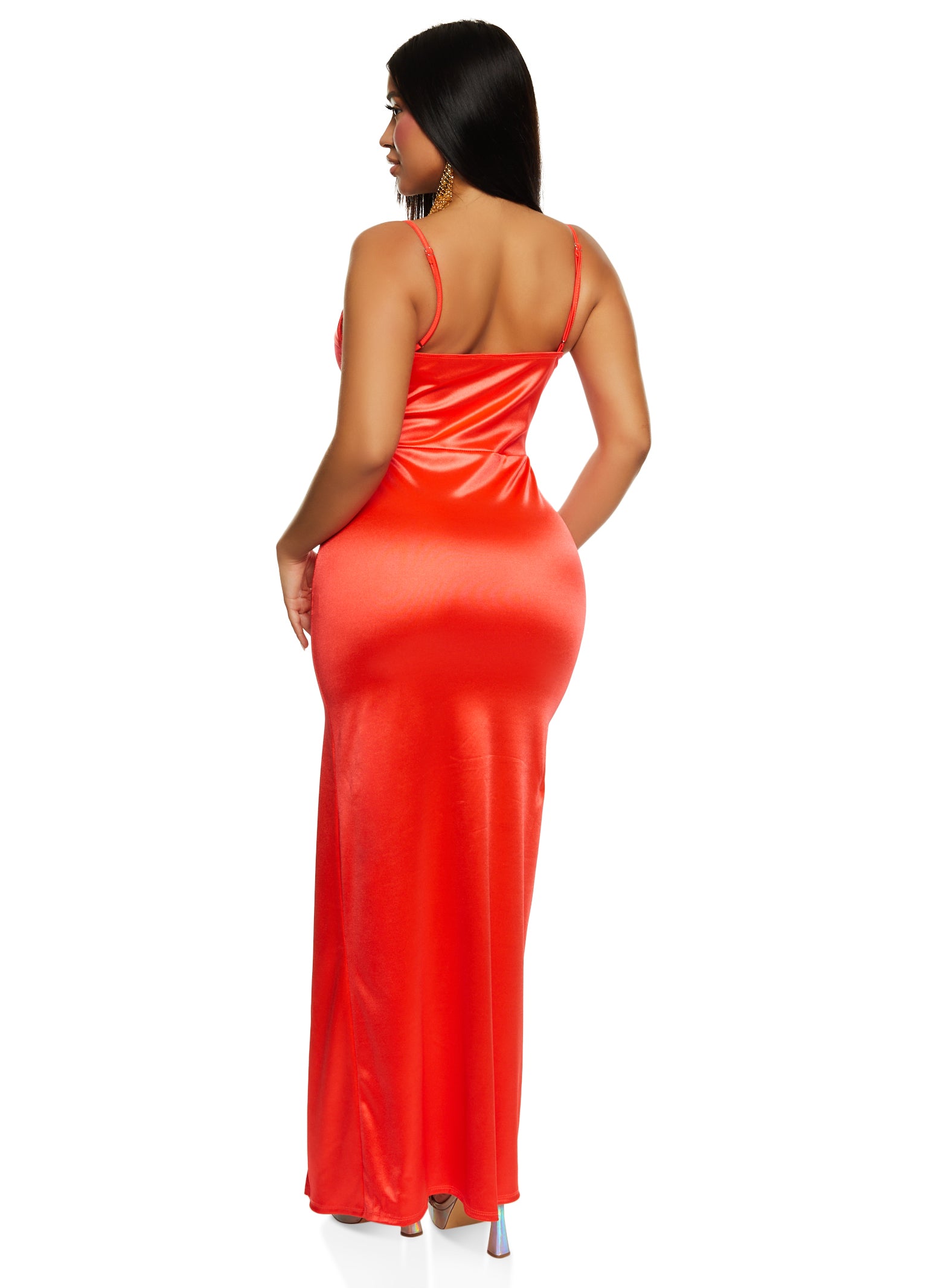 Womens Side Slit Bustier Maxi Dress, Red, Size S