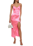 V-neck Satin Wrap Slit Sleeveless Dress by Rainbow Shops