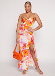 Floral Print Scoop Neck Sleeveless Spaghetti Strap Corset Waistline Maxi Dress