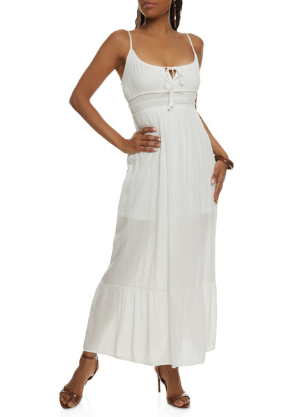 Sleeveless Scoop Neck Empire Waistline Knit Tiered Maxi Dress