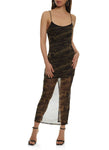 Sleeveless Jersey Scoop Neck Mesh Camouflage Print Bodycon Dress/Maxi Dress