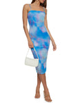 Mesh Square Neck Sleeveless Spaghetti Strap Tie Dye Print Midi Dress