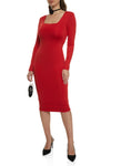 Long Sleeves Square Neck Bodycon Dress/Midi Dress