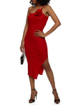 Slit Ribbed Asymmetric Knit Sleeveless Spaghetti Strap Sweater Midi Dress