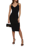 V-neck Sleeveless Spaghetti Strap Ribbed Midi Dress