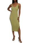 V-neck Ribbed Sleeveless Spaghetti Strap Midi Dress