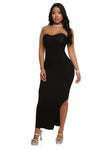 Strapless Sweetheart Knit Ribbed Sleeveless Tube Bodycon Dress/Maxi Dress